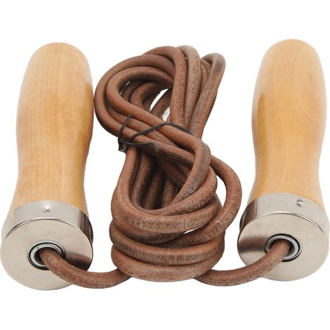 Corde à Sauter en Cuir avec Poignées Bois - Idéale pour Entraînement Fitness à Domicile