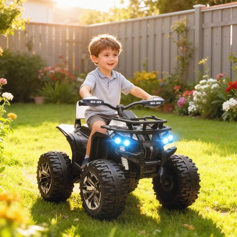 Quad électrique pour enfants. 3-8 km/h. 45 min d'autonomie. phares LED. lecteur de musique avec port USB. pour les enfants de 3 à 5 ans