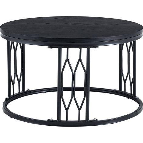 CHICFURN Tavolino rotondo 70 cm in MDF nero, struttura in metallo, per salotto moderno (1/5)