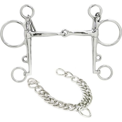 Morso pelham snodato in acciaio inox pieno 13 mm con barbozzale
