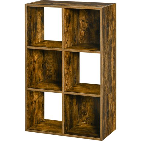 Industrial Style Storage Shelf, Bookcase, Bookshelf 6 Compartments, Freestanding Shelving Unit for Living Room, Home Study, Rustic Brown (1/5)