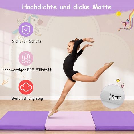 Tapis de sol souple pliable avec 2 poignées tapis de gymnastique antidérapant 180 x 60 x 5 cm violet + rose (1/5)