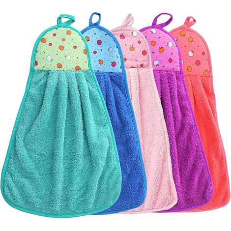 Lot de 5 essuie-Mains Doux pour Cuisine ou Salle de Bain, Serviette en Polaire Corail Qui Peut être Suspendue pour Un séchage Rapide, Forte capacité d'absorption d'eau, 38 X 28cm (1/5)