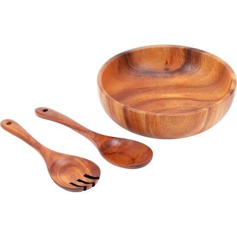 Salatschüssel – groß, 24 cm, Holz, mit Löffel, für Obst und Salat