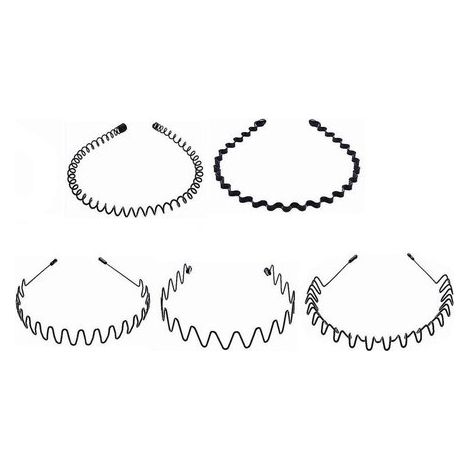 Lot de 5 bandeaux pour cheveux unisexes - Bandeaux en métal - Bandeaux de sport antidérapants - Noir (1/5)