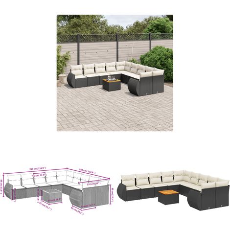 11-tlg. Garten-Sofagarnitur mit Kissen Schwarz Poly Rattan - Gartenmöbel - Esszimmergarnituren - Outdoor Möbel - Lounge Set - Rattan Gartenmöbel - Home & Living