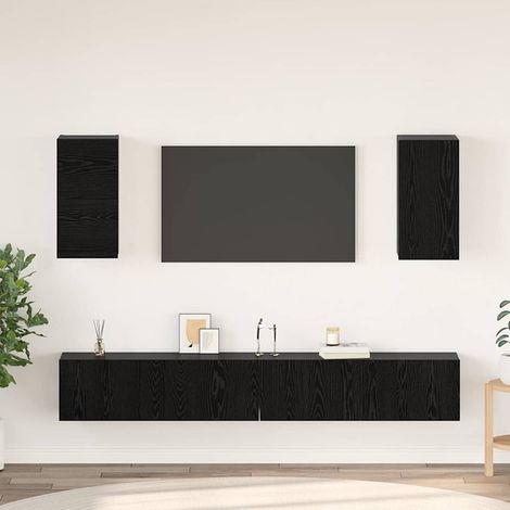 Wand-TV-Schrank 3 pcs Schwarz Eichen-Optik Holzwerkstoff