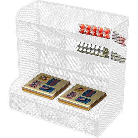 Organizzatore da scrivania, 9 scomparti, struttura in ferro resistente, BIANCO (1/2)