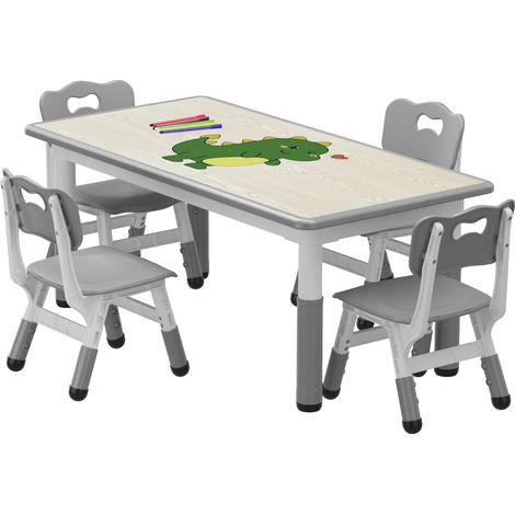 Ensemble table et 4 chaises enfants – Hauteur réglable – Plateau facile à nettoyer aspect bois – Pieds antidérapants – Idéal activités, école, maison – Gris foncé, Wood grain surface (1/5)