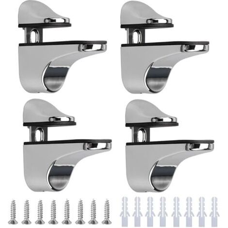 4 Pièces Support de Tablette en Verre,Réglables Alliage de Zinc Poli Salle de Bains Étagère en Verre pour Le Verre Et Les Planchers En Bois Jusqu'À 3-23 mm D'Épaisseur Max