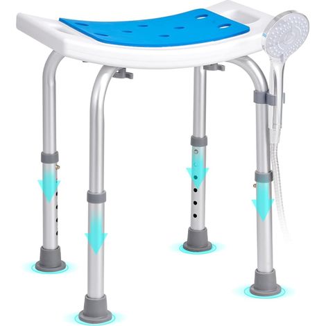Siège de Douche Antidérapant Hauteur Réglable Tabouret de Douche Charge 158,8 kg Chaise de Douche en Alu et PE Aide à la Douche(Bleu) (1/5)