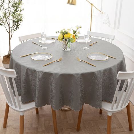 Nappe ronde en toile cirée lavable de 160 cm, en PVC jacquard, résistante aux taches et facile d'entretien, grise (1/5)