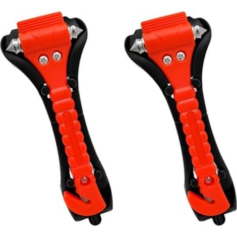 Marteau d'urgence automobile en 2 parties - Accessoires auto - Marteau de sécurité - Brise-vitre - Coupe-ceinture de sécurité - Outils d'urgence - Rouge (1/5)
