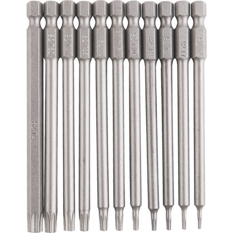 Juego de 11 puntas de destornillador Torx, vástago hexagonal de 6,35 mm, brocas de 100 mm de longitud, T6-T40 (1/5)