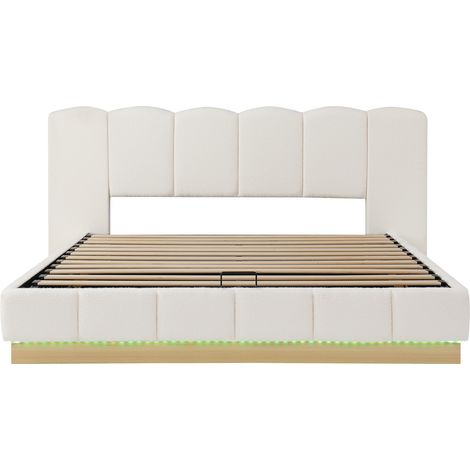 GagaLit coffre hydraulique 180x200 cm bouclé blanc LED (1/5)