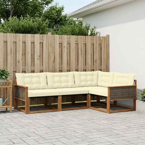 vidaXL Outdoor Sofa Set with Cushion 4 pcs Natural and Cream