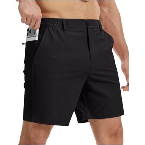 Shorts Homme - Coupe Courte 7 Pouces - Tissu Évacuant l'Humidité et Extensible - Taille Élastique avec Passants - 3 Poches - Pour Golf Loisirs et Usage Quotidien - 1 Pièce (1/3)