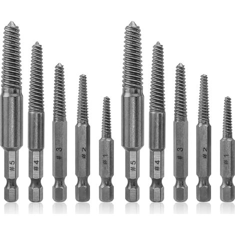 Kit 2x5pcs Extracteurs de Vis/Goujons Endommagés - Professionnel en Acier Trempé Tige Hexagonale - Retrait Rapide pour Perceuse sur Métal/Bois/Plastique (1/5)