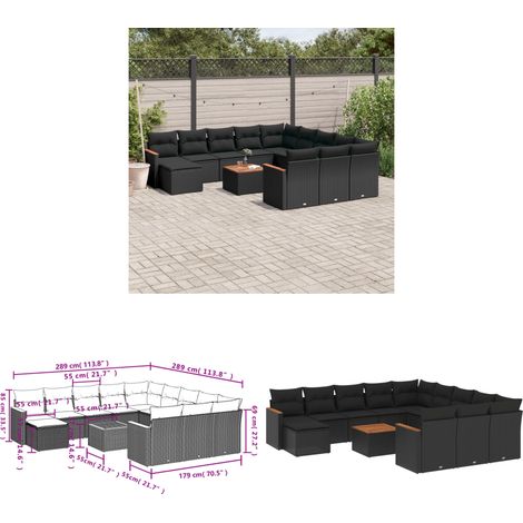 13-tlg. Garten-Sofagarnitur mit Kissen Schwarz Poly Rattan - Gartenmöbel Set - Esstisch - Lounge Möbel - Outdoor Sofa - Rattan Gartenmöbel - Home & Living (1/3)