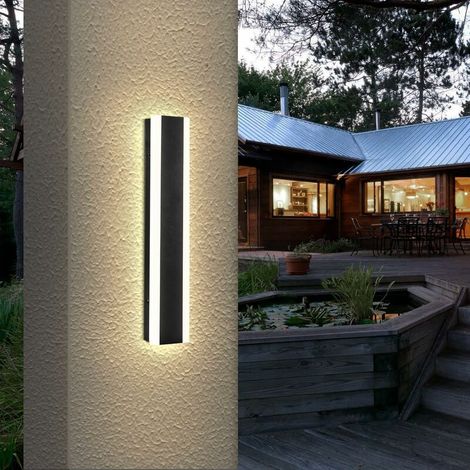 royaluxe -Applique Murale Exterieur/Interieur LED 9W Moderne Noire Blanc Chaud 3000K 30CM Étanche Lampe Murale Extérieure pour jardin terrasse garage (Blanc Chaud) (1/5)