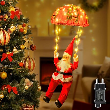 Suspension Lumineuse Père Noël Parachutiste Ollny, 88 LED Blanc Chaud, Minuterie et 8 Modes, Décoration Extérieure pour Arbre, Fenêtre et Façade de Noël (1/5)