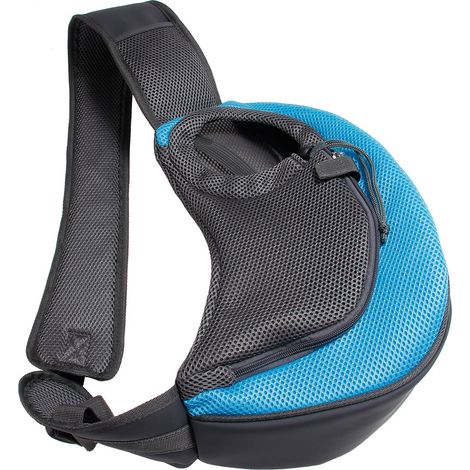 Borsa a tracolla portatile per animali domestici, zaino in rete traspirante per viaggi all'aperto, borsa per cani e gatti (blu) (1/5)