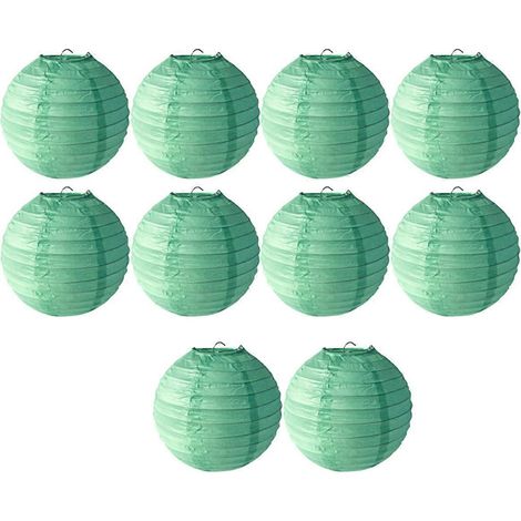 Lanternes en papier vert menthe, lanternes rondes à faire soi-même, parfaites pour les mariages. (1/5)