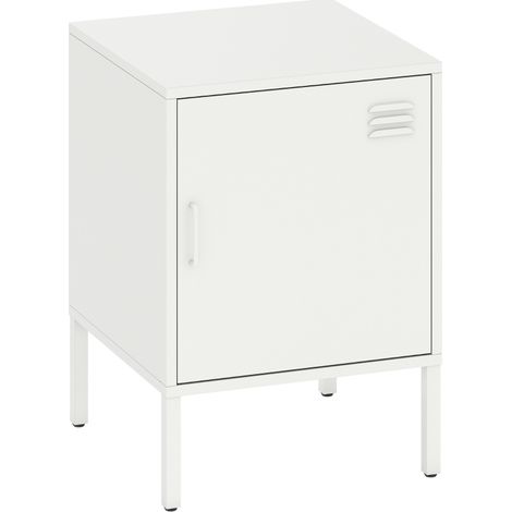 Mesita de noche de acero blanco con estante regulable 40 x 40 x 56 cm (1/5)