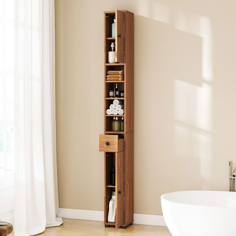 Armoire de Salle de Bain Haute et Mince Meuble Colonne avec 1 Tiroir Placard à Étagères Ajustables Naturel (1/3)