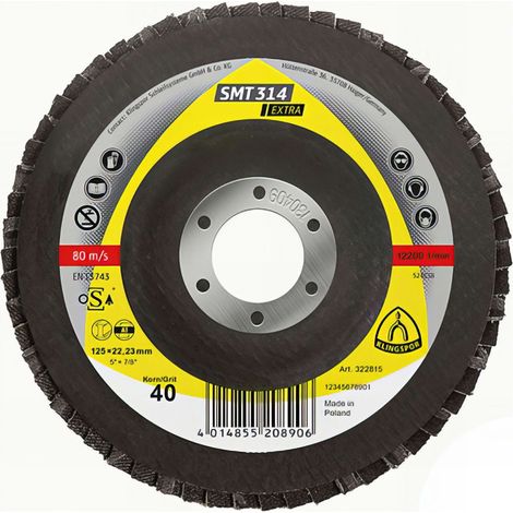 10 disques/plateaux convexes à lamelles corindon EXTRA SMT 314 D. 125 x 22,23 mm Gr 36 - 322814 - Klingspor