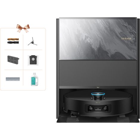 Robot Aspirapolvere DREAME Aqua10 Ultra Track Complete Noir, Lavaggio 45 °C, Supera Ostacoli di 6 cm, Auto-svuotamento, Auto-pulizia Mocio, 25 kPa, 0 Grovigli, Evita Oltre 240 Oggetti, Controllo Vocal (1/5)