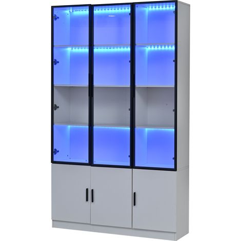 Vetrina alta in MDF e vetro bianco 120 x 32 x 200 cm con 6 ante LED e chiusura soft-close MODENUIT (1/5)