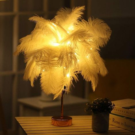 LED télécommande plume lampe base en métal pissenlit cuivre fil lampe de table (1/4)