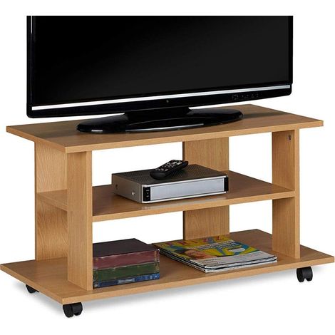 Meuble TV en Bois MDF avec 2 étagères, Porte-Console de Jeux DVD et 4 Roues, Meuble Panier pour télévision, Design Moderne, Dimensions 80 x 40 x 45 cm (chêne) (1/5)