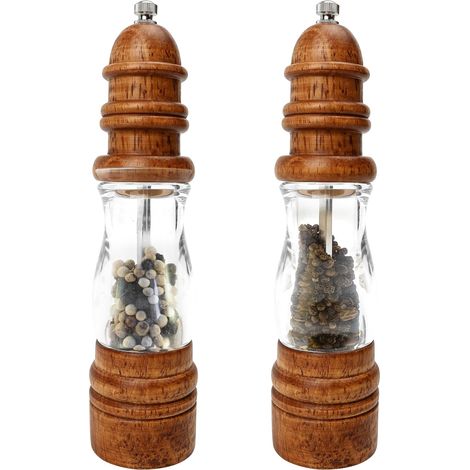 2 moulins à poivre manuels, 22,1x5,6 cm, bois, à manivelle (1/5)