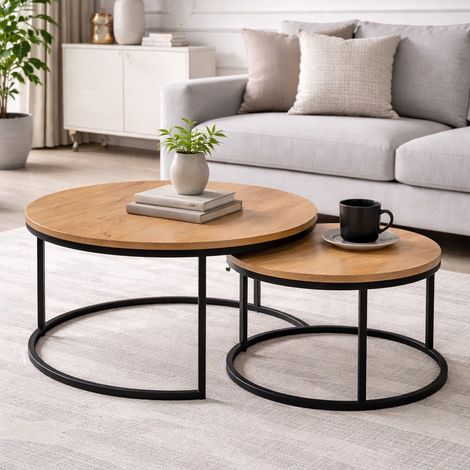 Table gigogne ronde bois et métal (x2) Onda (1/4)