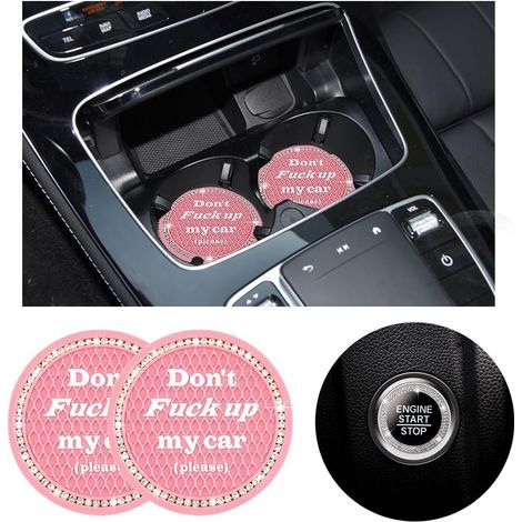 Set mit 2 Strass-Autountersetzern mit Ein-/Ausschalter, 7 cm großen, weichen Gummieinsätzen mit Kristallrautenmuster, universelles, rutschfestes Auto-Innenzubehör (rosa)