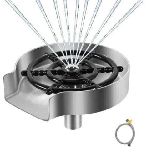 Rince Verre en Acier Inoxydable, Accessoires pour Evier de Cuisine, Rondelle en Métal, Rince Verre Evier, Nettoyeur Verre, Accessoires de Cuisine, Argent Mat
