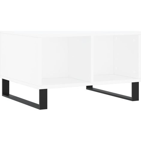 Mesa de centro con 4 compartimentos, diseño moderno y contemporáneo, 60 x 50 x 36,5 cm, madera de ingeniería blanca y metal DEC037916