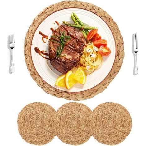 Lot de 4 sets de table ronds en jacinthe d'eau naturelle 30cm – Tissés à la main – Protection table – Pour cuisine et restaurant