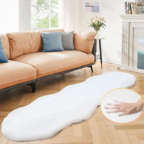 Tapis Chambre Blanc 60x180 cm Fausse Fourrure Lavable Descente De Lit Tapis Moelleux Salon Doux Poil Ras Grey Fluffy Runner