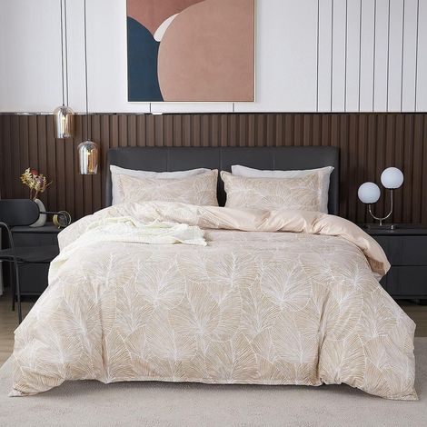 Bettwäsche-Set 4-teilig mit tropischem Palmenblatt-Muster, 2x 135x200 cm, 100% Mikrofaser, beige