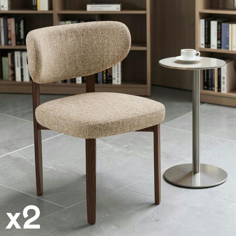 Chaise en tissu brun clair et bois (lot de 2) MONTREUX (1/5)