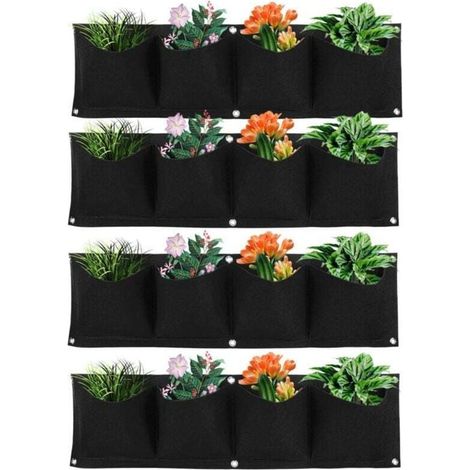 Sac de Plantation Murale,4 Poches Sac de Culture Muraux,Lot de 4 Sac de Plantation Suspendu Pot de Fleurs Mural Extérieur,Sac à Plantes Mural En Feutre Vertical Pour Jardin Décoration Intérieure (1/4)