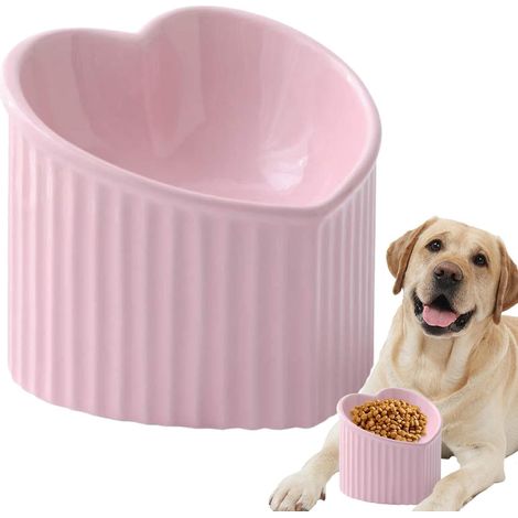 Gamelle pour chat, format moyen, en forme de cœur, peu profonde et inclinée  Gamelle inclinée pour animaux de compagnie, surélevée, en porcelaine, en forme de cœur, pour chats de petite et moyenne tai (1/5)