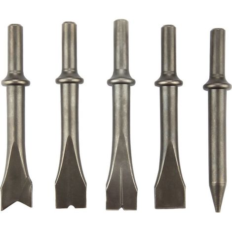 Jeu de 5 burins pneumatiques universels pour marteaux perforateurs 150 mm, 190 mm et 250 mm – acier trempé haute résistance (1/5)