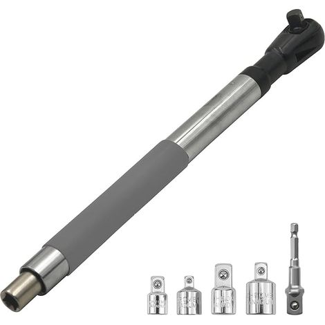 Prolunga angolata, prolunga a cricchetto multiuso da 43 cm con testa fissa da 1/2 pollice, 4 adattatori per piccoli spazi ristretti