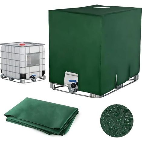 Bâche pour Cuve 1000L IBC, Bâche de Réservoir d'eau Couvercle de Protection pour Réservoir Housse De Réservoir Anti-poussière Vert -120 x 100 x 116 cm (1/4)