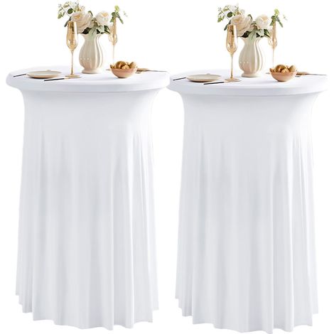 Lot de 2 nappes extensibles avec jupe pour table cocktail ronde, 61 x 109 cm, blanc (1/5)