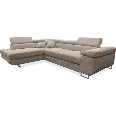 Ecksofa, links umwandelbar, 4-sitzig, Truhe Martin Cord Taupe